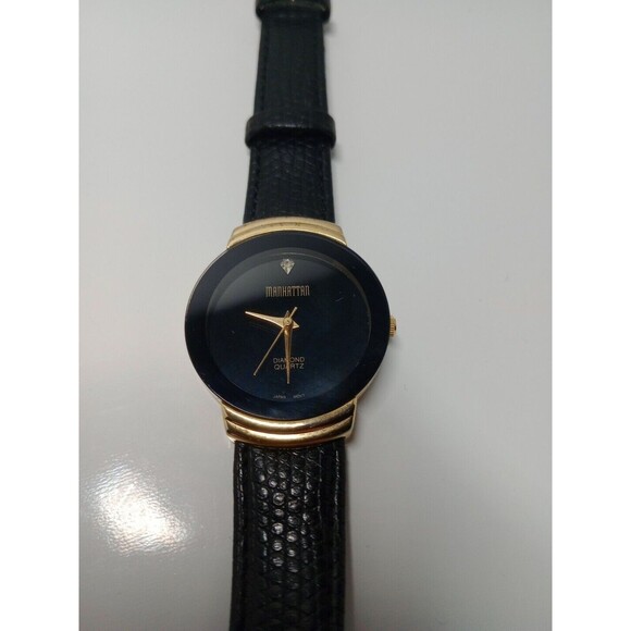 Manhattan by Croton Diamond Black Leather Band Quartz Analog Women's Watch - Picture 7 of 8